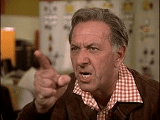 Jack Klugman as Quincy M.E. gets angry and yells at someone off-screen